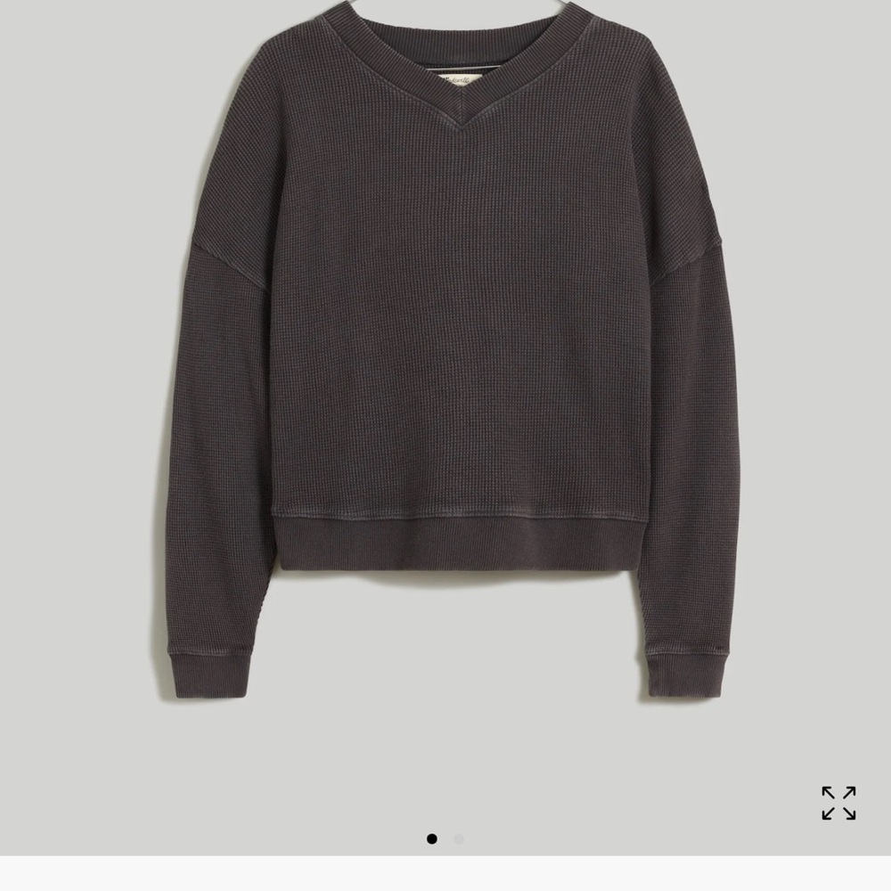 Waffle Knit Boxy Sweatshirt Tee COLOR Black  Coal